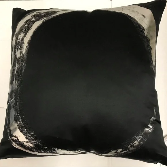 Aviva Stanoff Mod Art Swish Black Satin Silver Stroke Monogram C Toss Pillow